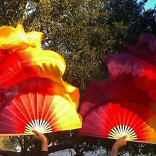 Высокая распродажа, натуральный шелк, 1 пара, ручная работа, для женщин, качественный шелк, танец живота, веер, танец, темно-бордовый, красный, желтый, 5 размеров