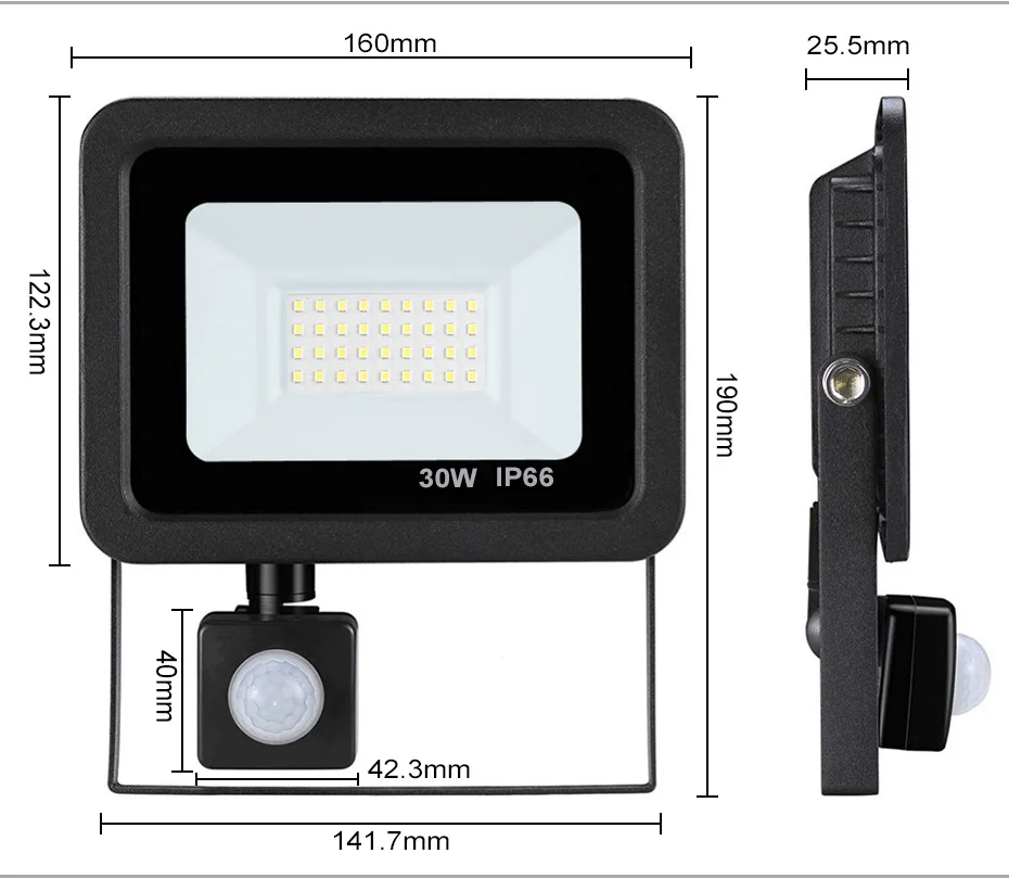 IP66 водонепроницаемый прожектор датчик движения 10 Вт 20 Вт 30 Вт 50 Вт Led 220 в 230 В прожектор отражатель лампа для уличного освещения