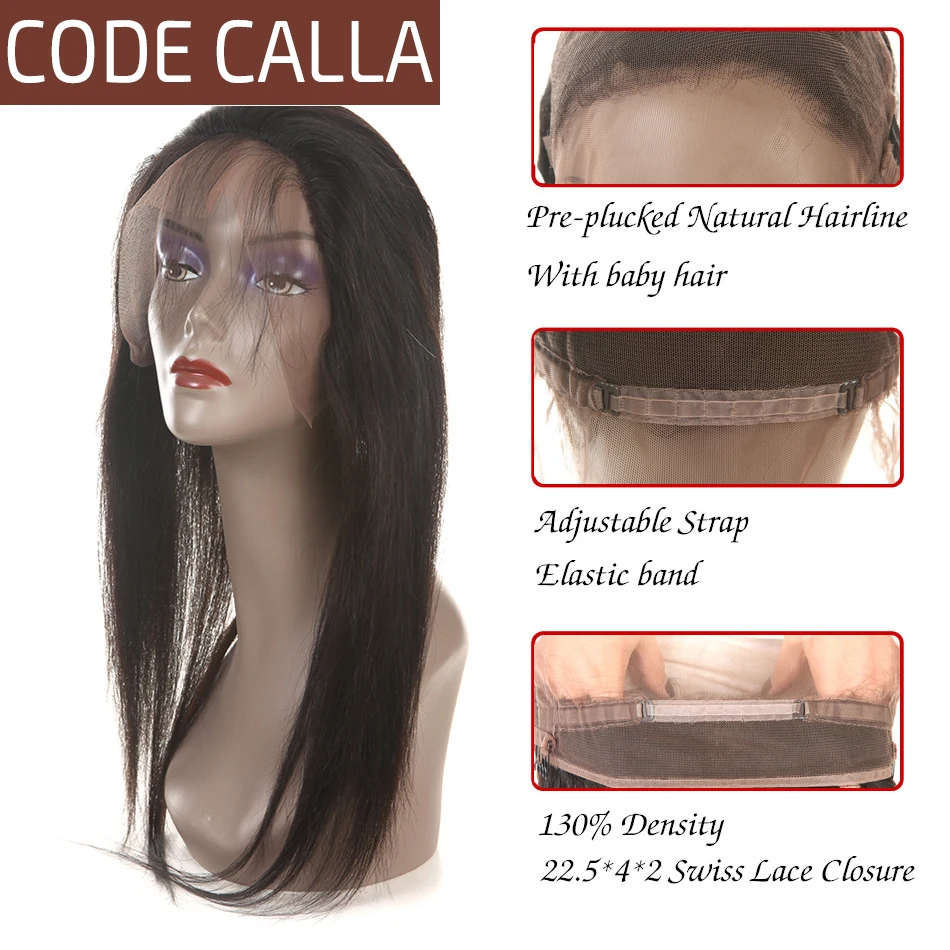  Brazilian Straight Hair 360 Lace Frontal Closure Code Calla Remy Human Hair Closure Pre Plucked Wit