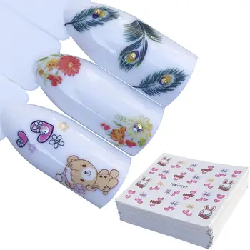 

YZWLE 60 Sheets Mixed Sticker Nails Summer Slider Set Flamingo Owl Flower Animal Designs Water Manicure Tips Nail Decals