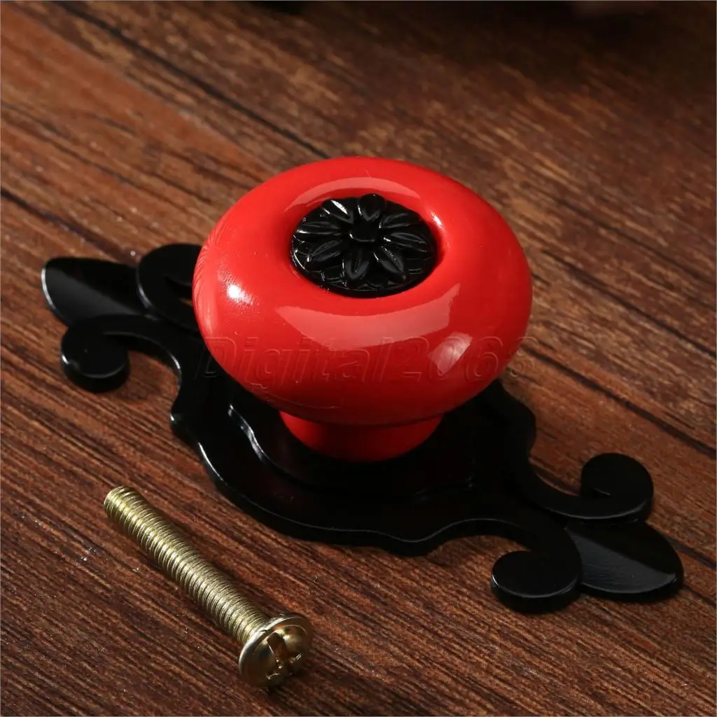 

1Pcs Matte Black Vintage Flower Europe Ceramic Door Knobs Cabinet Cupboard Drawer Pull Handle For bedroom kitchen living Room
