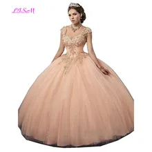 Роскошное бальное платье с персиковыми кристаллами, бальные платья, милое Тюлевое платье на бретельках, Vestidos De 15 Anos, сверкающее милое платье 16