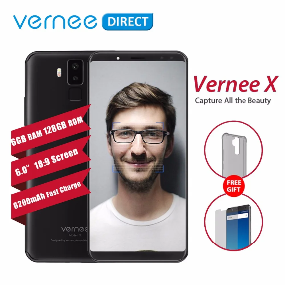 Original Vernee X 6GB RAM 128GB ROM Black Blue Smartphone Face ID Android 7.1 Octa Core 18:9 Fast Charge 6200mAh Mobile Phone