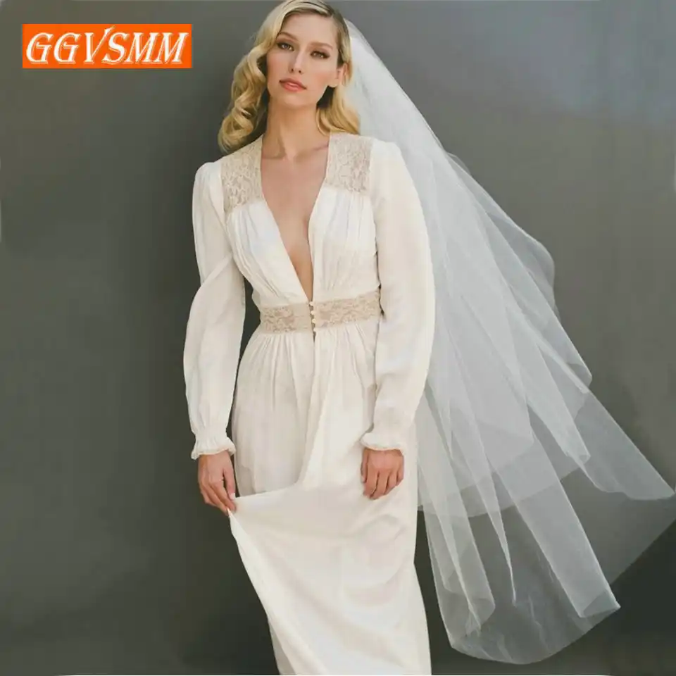 2019 Simple Women White Bridal Veils With Comb Two Layers Tulle