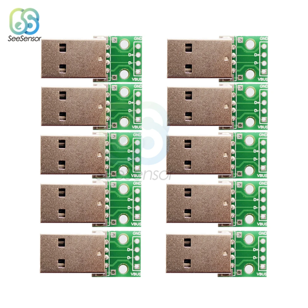

10Pcs USB Male Connector to DIP Adapter 2.54mm 4 pin PCB Board Converter Adapter Plate