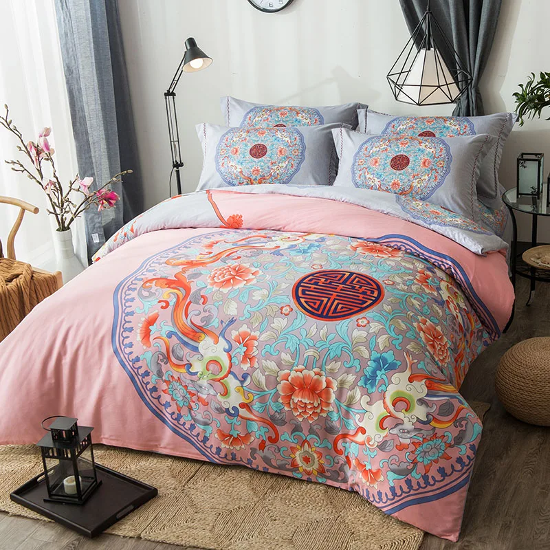 Oriental Classical Floral Double Happiness Bedding Set Queen King