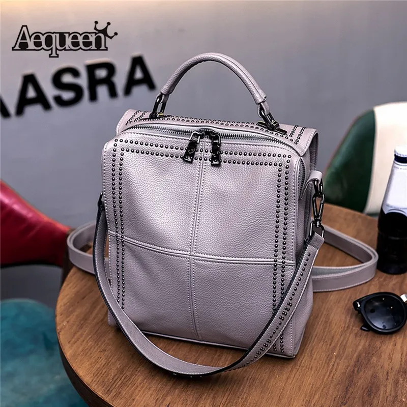 

AEQUEEN High Quality Women Backpack Luxury Shoulder Bags Vintage Retro Rivet Travel Daypack Ladies Casual Totes Bolsa Feiminina
