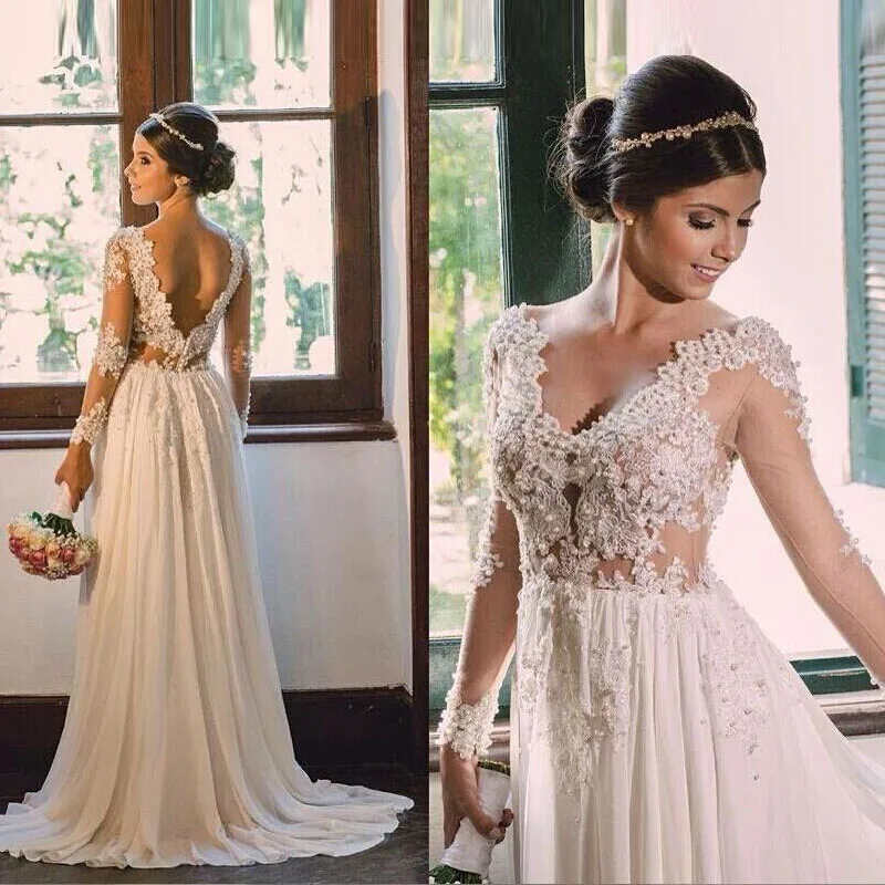 Cheap Sexy Back Open Bohemian Wedding Dresses Long Beach V