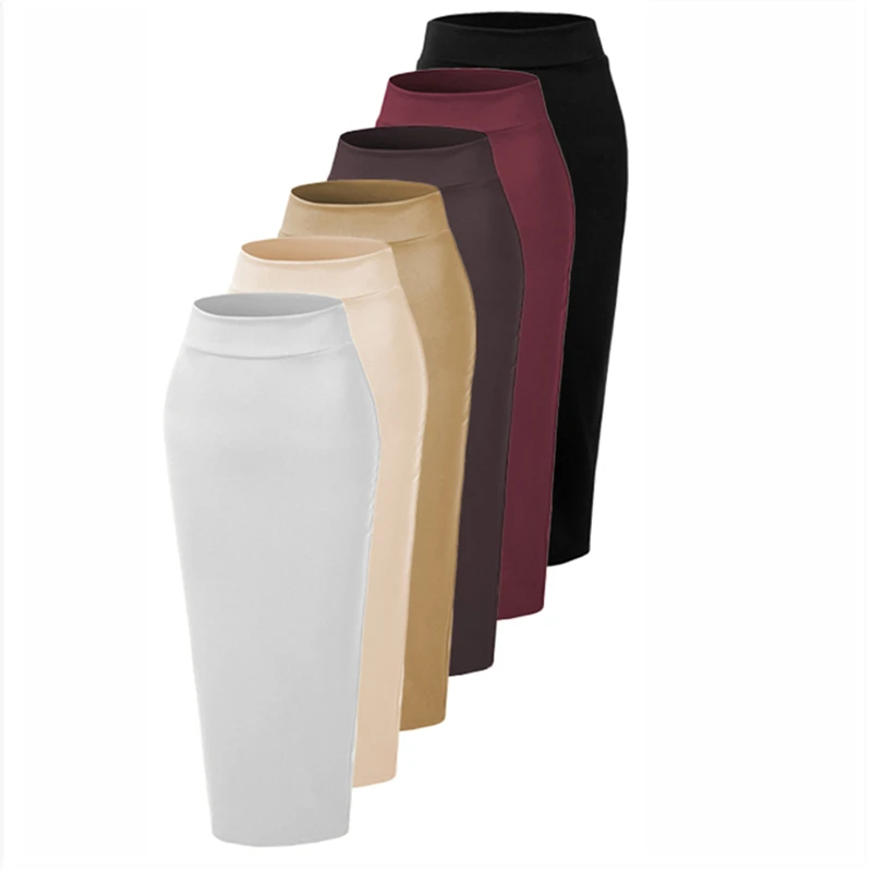 

2019 Modest Muslim Pencil Skirts Women Slim Solid Elastic High Waist Ankle-Length Spring Summer Package Hip Long Skirt