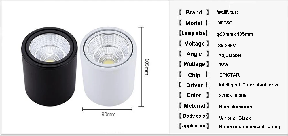 Поверхностный монтаж dimmable Белый/светодио дный черный светодиодный COB светильник 5 Вт/7 Вт/10 Вт/15 Вт/20 Вт светодио дный светодиодный