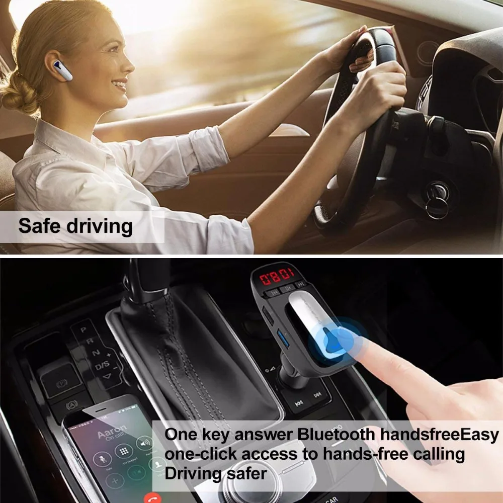 FM передатчик Bluetooth V4.2 автомобильный комплект громкой связи + гарнитура наушники