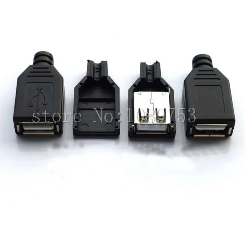 10x USB2.0 Type-A Plug 4-pin Female Adapter Connector Jack&Plastic Cover FKS