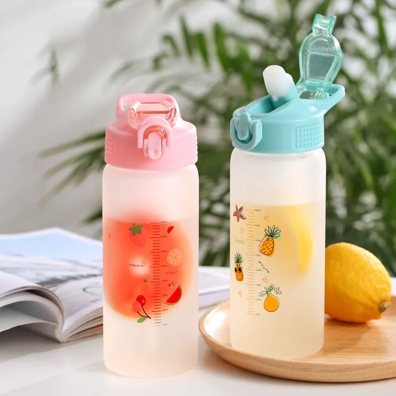 Glass Bottle Straw 540ml High Borosilicate Glass Water Bottle Fruit Lemon Bottles Portable BPA Free For Sports Hiking