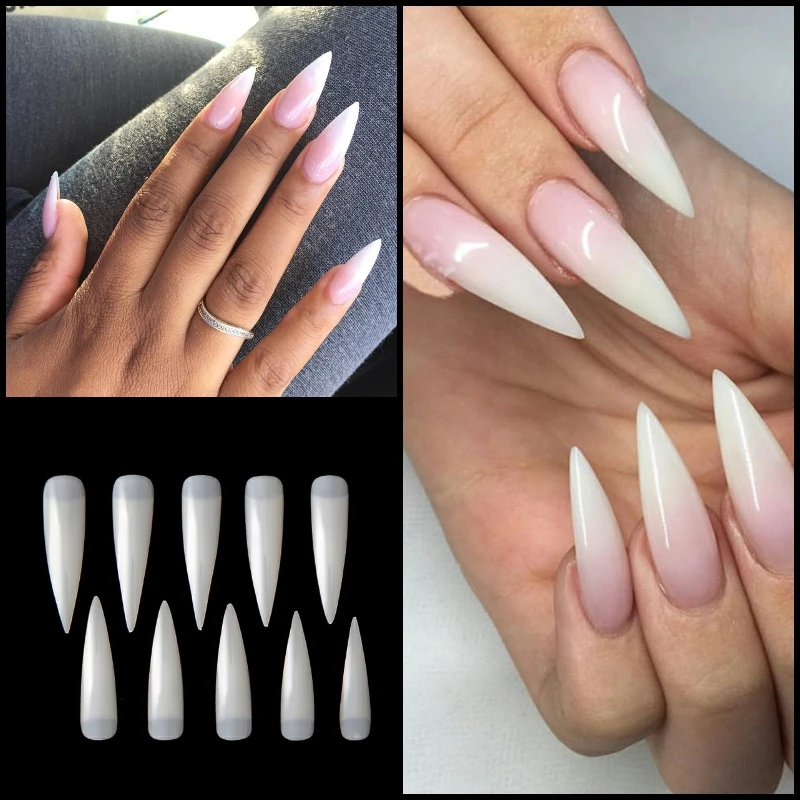 100pcs Box Long Stiletto Fake Nails Manicure Artificial Salon 100pcs Box Long Stiletto Fake Nails Manicure Artificial Salon Half Cover Tips White Clear Natural In False From Beauty