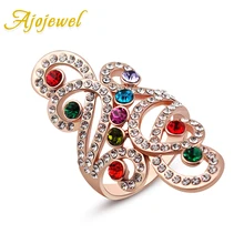 Ajojewel Bling Big Rings For Women Hollow Out Designer Rhinestone Ring Multicolor Crystal Jewelry Fashion Accessories rhinestone hollow out wedding jewelry set