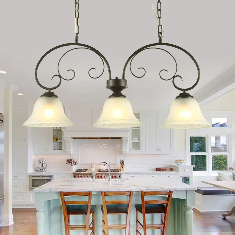 

American country restaurant three head lamp droplight Wrought iron rural meals chandeliers