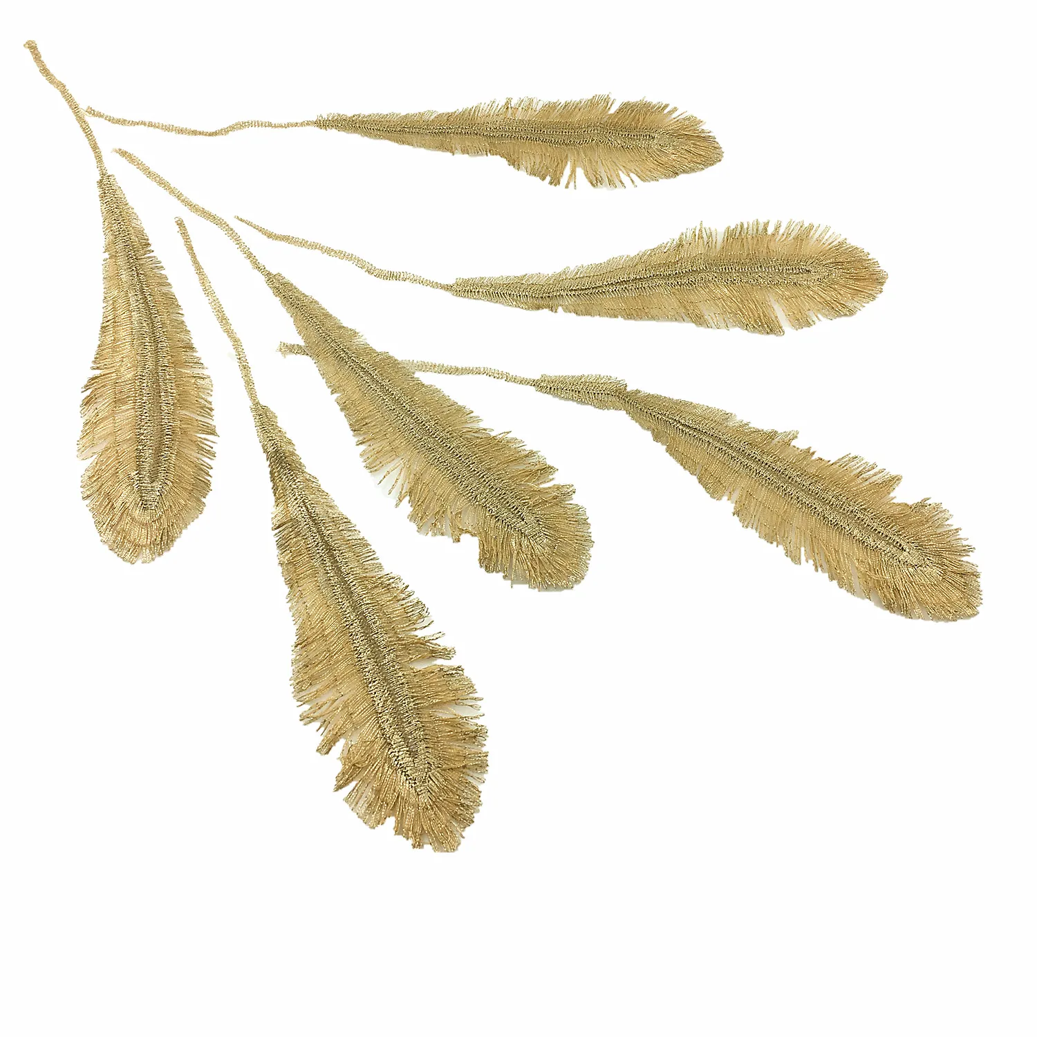 

6pc 8x3.5cm Sew On Gold Feather Embroidered Patch Embroidery Applique Patches For Dress Parches Bordados Ropa Sewing DIY AC0916