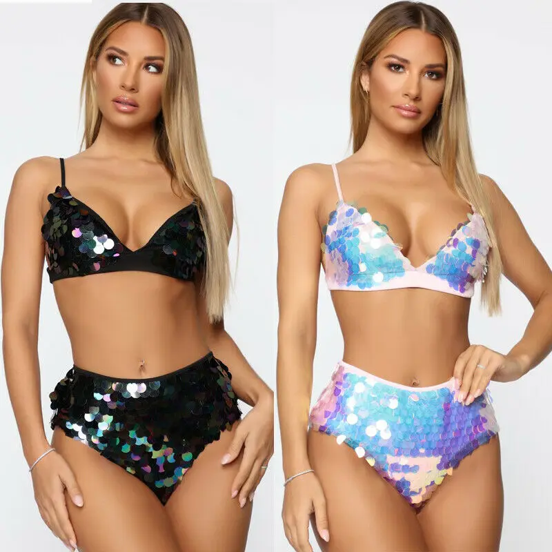 

New Women's Sexy Bikini Set Padded Bandage Swimsuit Sequin Sling Push-Up Bathing Suit Sexy Swimwear Beach Party Holiday Swimsuit