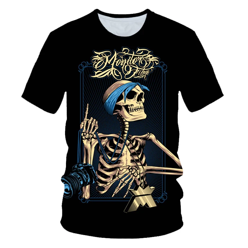New hot men's summer skull poker print men's short-sleeved T-shirt 3D T-shirt casual breathable season hip-hop brand T-shirt 6XL