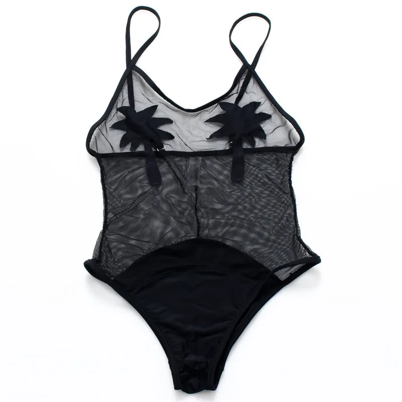 

2019 Sexy Halter Lace-up Bathing Suit Mesh Perspective Lace Patchwork Hollow Out Backless Swimwear Women