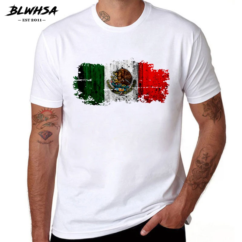 BLWHSA Mexico Flag Printed Men T shirt Summer Short Sleeve 100% Cotton T-shirts Brand Design Hip Hop Mexican Flag Men Clothing