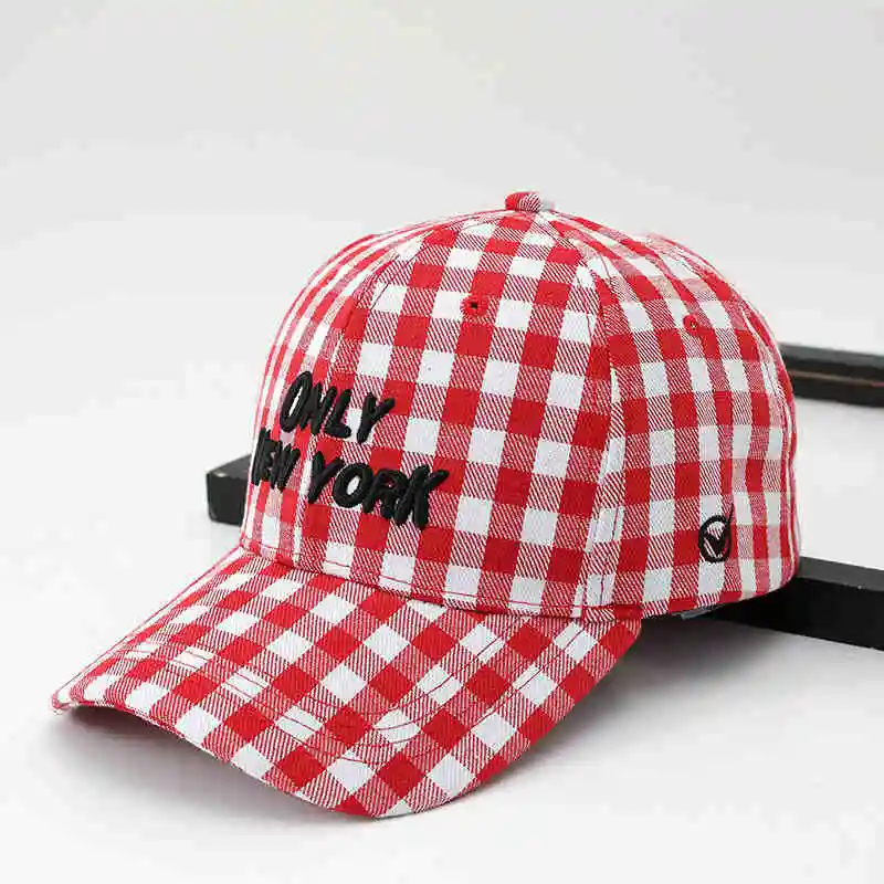 

Women's Baseball Cap Fashionable Plaid Print Emberoidery Hip Hop Hats Female Cotton Adjustable Snapback Baseball Caps for Women