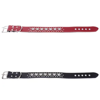 

Bling Rhinestone Dog Collars Litchi Grain Genuine Leather Pet Dog Collar Flower Diamond Necklace Leash for Large Pet Dog