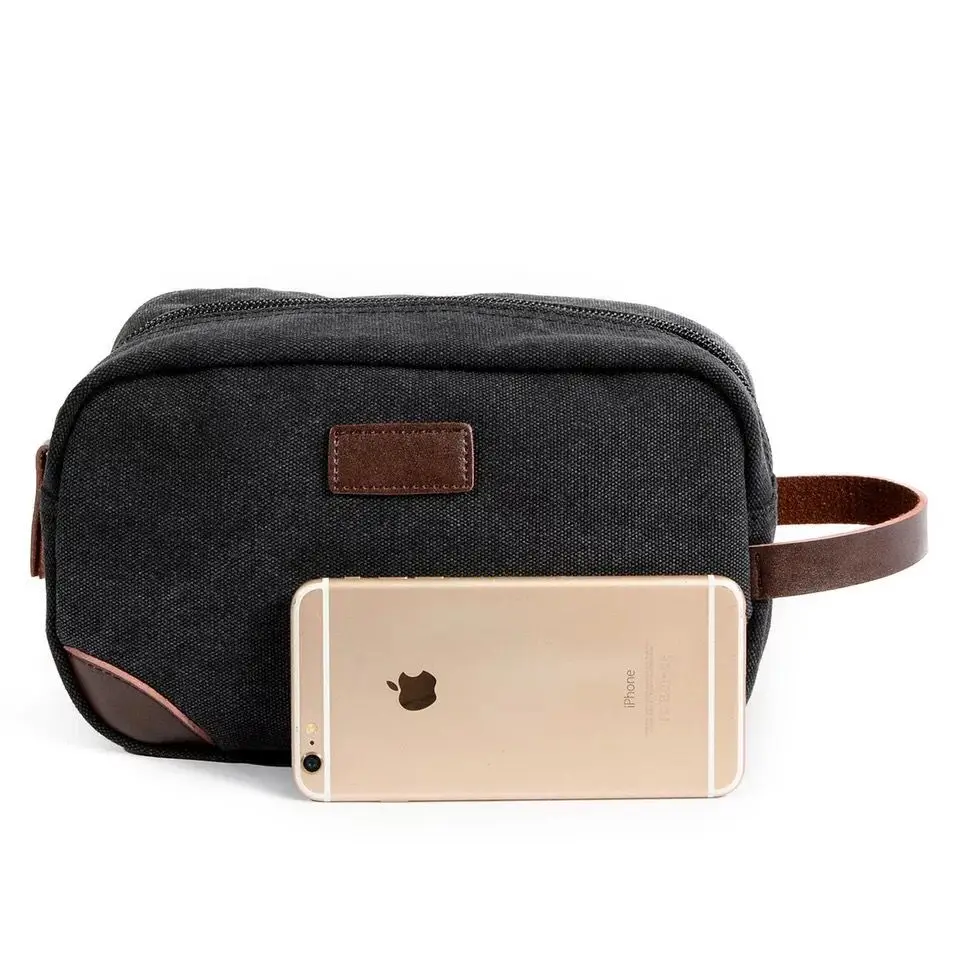 Men/'s Canvas Leather Travel Toiletry Bag Vintage Shaving Dopp kit Case Organizer