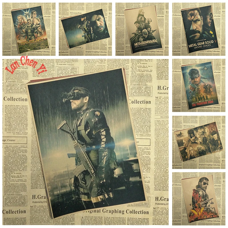 

Metal Gear Solid Classic Game vintage Kraft Paper Poster Bar Cafe Living Room Decorative Paintings wall sticker
