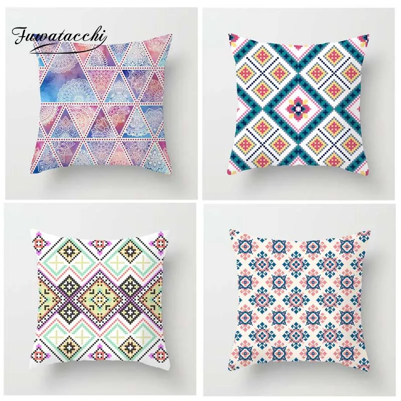 

Fuwatacchi Gradient Flower Cushion Cover Plaid Patchwork Mandala Pattern Pillow Cover For Home Sofa Decorative Pillowcases