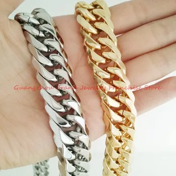 

Charming Silver/Gold color 7"-40" 16/18/21mm Curb Cuban Chain Necklace or Bracelet 316L Stainless Steel Cool Men's Jewelry Gift