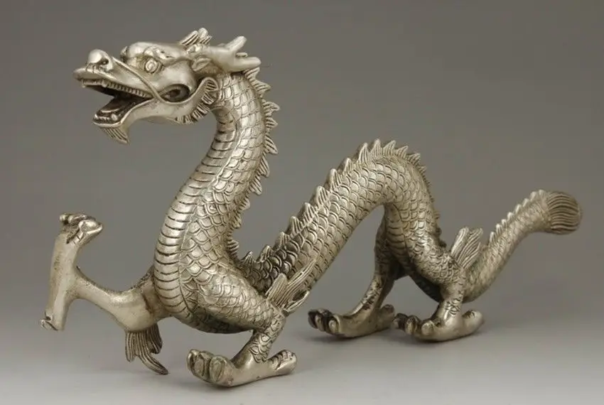

CHINA WHITE COPPER HANDWORK CARVING DRAGON STATUE