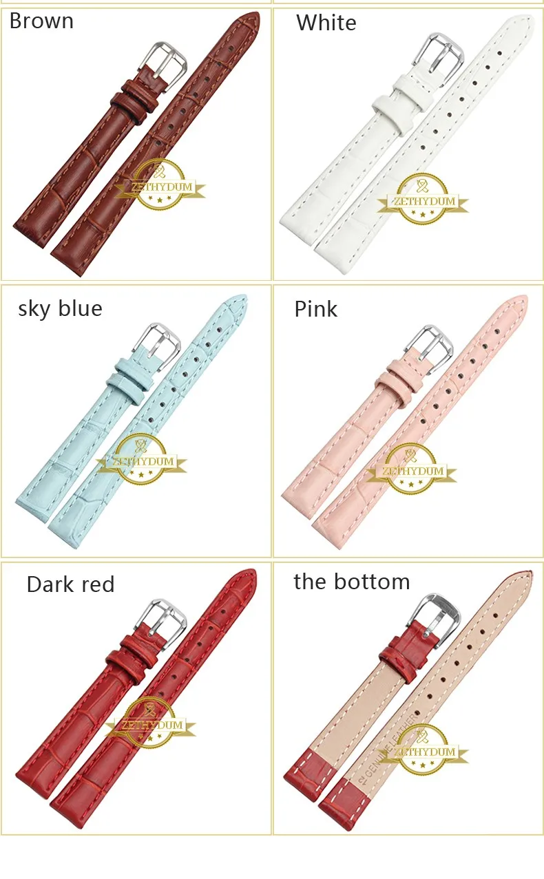 Браслет из натуральной кожи, женский модный ремешок для часов, наручные часы, многоцветные маленькие часы, ремешок 10, 12, 14 мм, розовый, синий, красный цвет