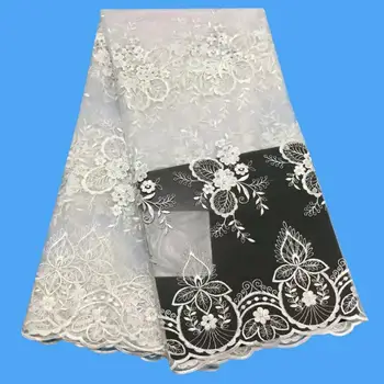 

2019 New style French net lace fabric white 3D flower African tulle mesh lace fabric high quality lace nigerian lace fabric