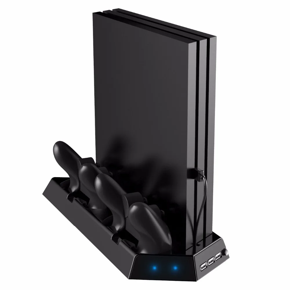 PS4 Pro Vertical Stand with 2 Cooling Fans Dual Controller Charging