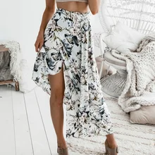 Летняя пляжная одежда для женщин, Повседневная богемная Асимметричная юбка с принтом в стиле ампир, элегантная длинная кружевная сексапильная узкая юбка