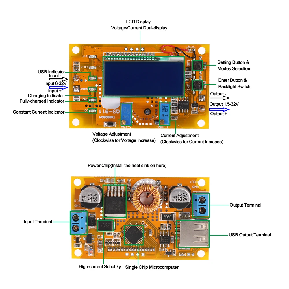 ЖК-дисплей цифровой DC-DC Регулируемый понижающий Питание USB зарядка модуль DIY Kit постоянное напряжение/ток вольтметр Амперметр