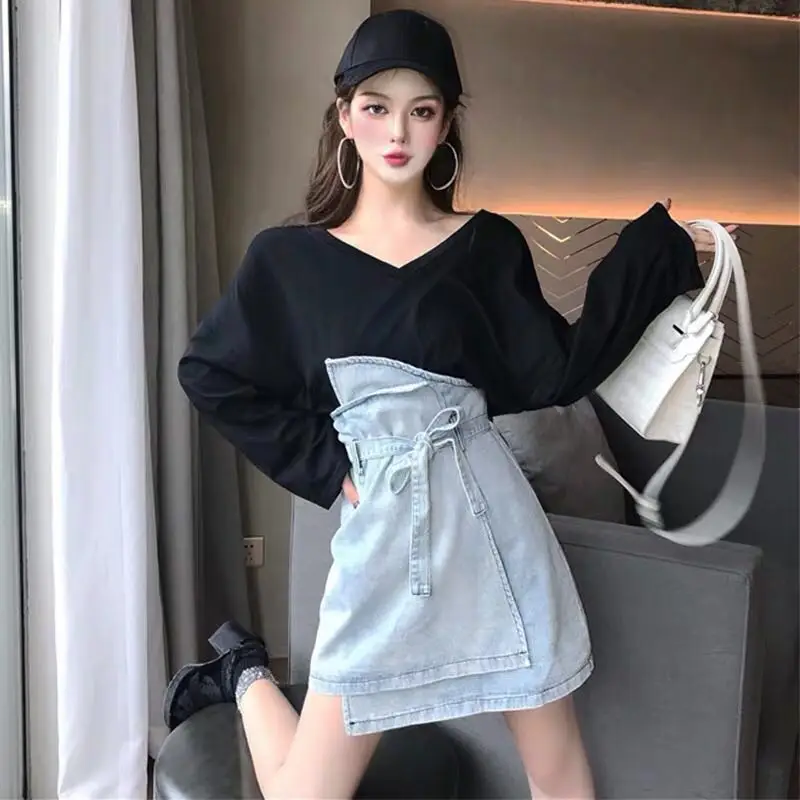 women clothing denim fabric washed skirts A-line high waist slim fit women skirts cowboy vintage college girl skirts