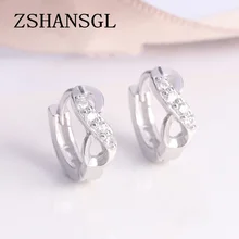 925 стерлингового серебра ослепительный прозрачный CZ маленькие серьги-гвоздики для женщин бесконечность Кристал для свадьбы, помолвки ювелирные изделия подарок