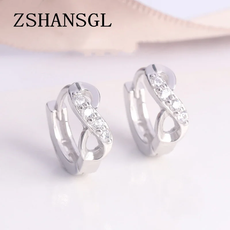 

925 Sterling Silver Dazzling Clear CZ Small Stud Earrings for Women Infinity Crystal Wedding Engagement Fashion Jewelry Gift
