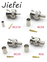 10 conjuntos de 3 peças bnc macho rg316 rg58 rg59 rg6 plugue crimp cabo coaxial adaptador de conector em linha reta