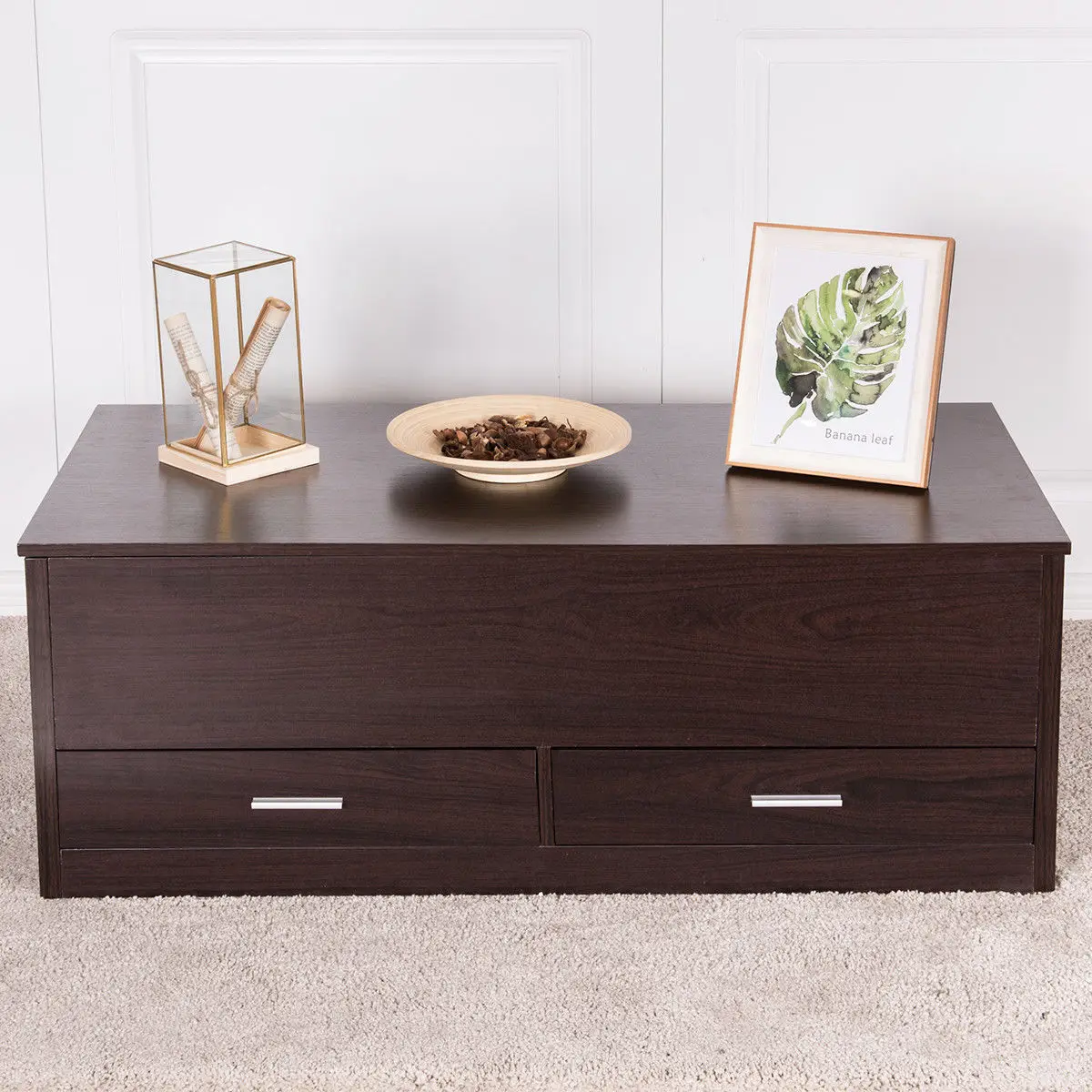 Giantex Slide Top Coffee Table with Hidden Compartment and 2 Drawers Modern Wood Living Room Furniture HW56637