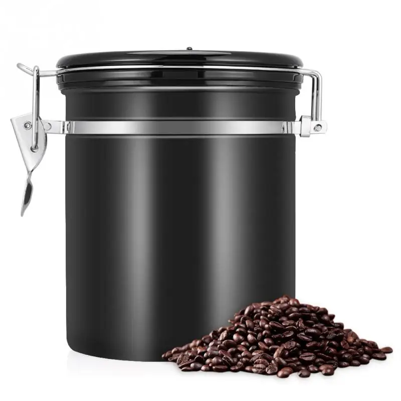 Контейнер для кофе, большой герметичный контейнер из нержавеющей стали для чая, кофейные банки для хранения, кухонные контейнеры для хранения, чайные кофейники - Цвет: Черный