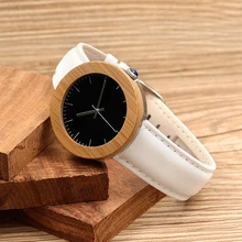 BOBOBIRD J03 Классический Бамбука и Стали Женские Часы Relojes Простой Черный Циферблат Белый Кожаный Ремешок Кварцевые Наручные Часы horloges vrouwen