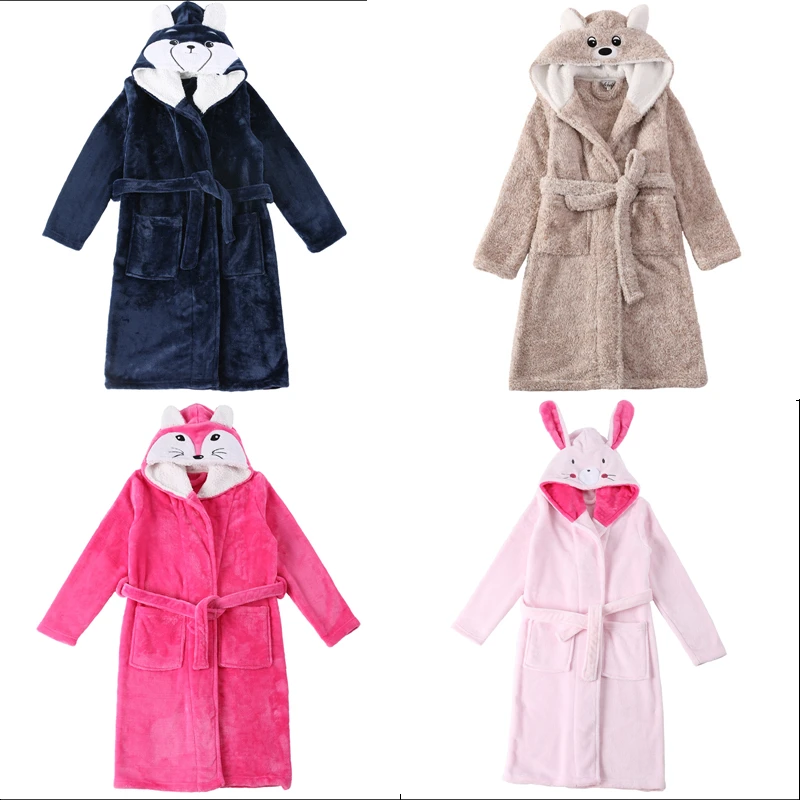 Fashion Baby Hooded Bathrobe Winter Autumn Cotton Bathrobe Children Bath Robes Boys Cartoon Long Flannel Kids Swimming Robe