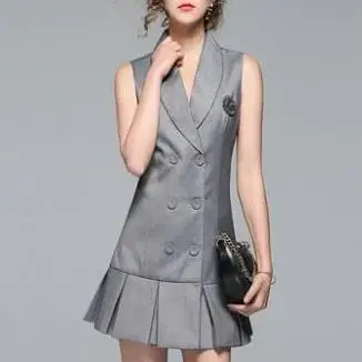 Classic Long Blazer Vest Women Waistcoat Spring Autumn Elegant Office Lady double-breasted Fashion slim ol Sleeveless Jacket