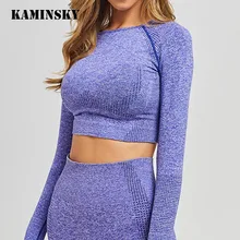 Kaminsky, бесшовный спортивный топ, женская футболка с пуш-ап, фитнес, топ с длинными рукавами, Femme, для тренировок, для занятий спортом, для женщин