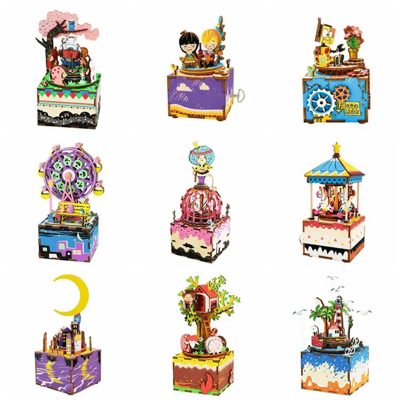 Robotime juguete 24 tipos de caja de música de madera carrusel decoración casa de cumpleaños regalo de Pascua regalo para novia mujeres Dropshipping. exclusivo.