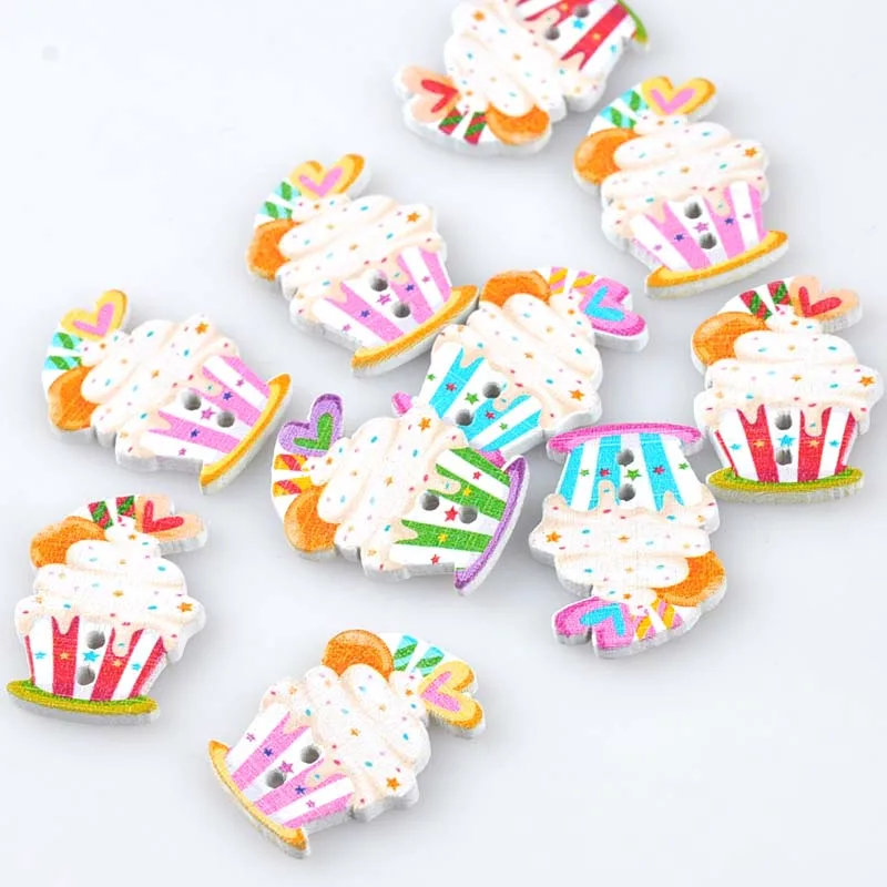 

50PCs Wholesale Natural Wooden Buttons Colorful Mixed ice cream Scrapbook Sewing Accessories DIY Craft 19x28mm MT0928