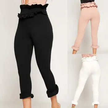 

Hot Women Casual Stretch Pants Ruffle Solid Loose Trousers